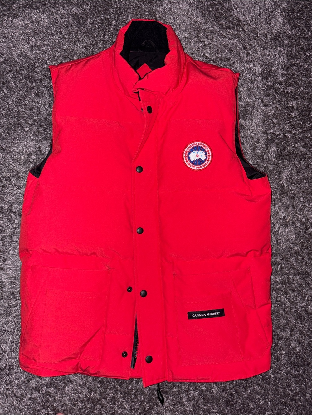 Canada Goose Red Puffer Vest with Badge